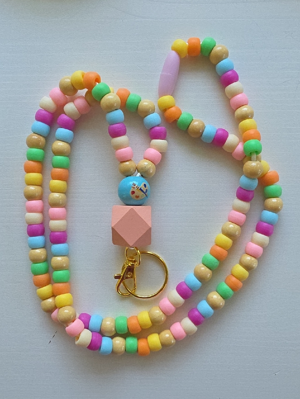 Pastel Beaded Lanyard - Pink & Multicolor